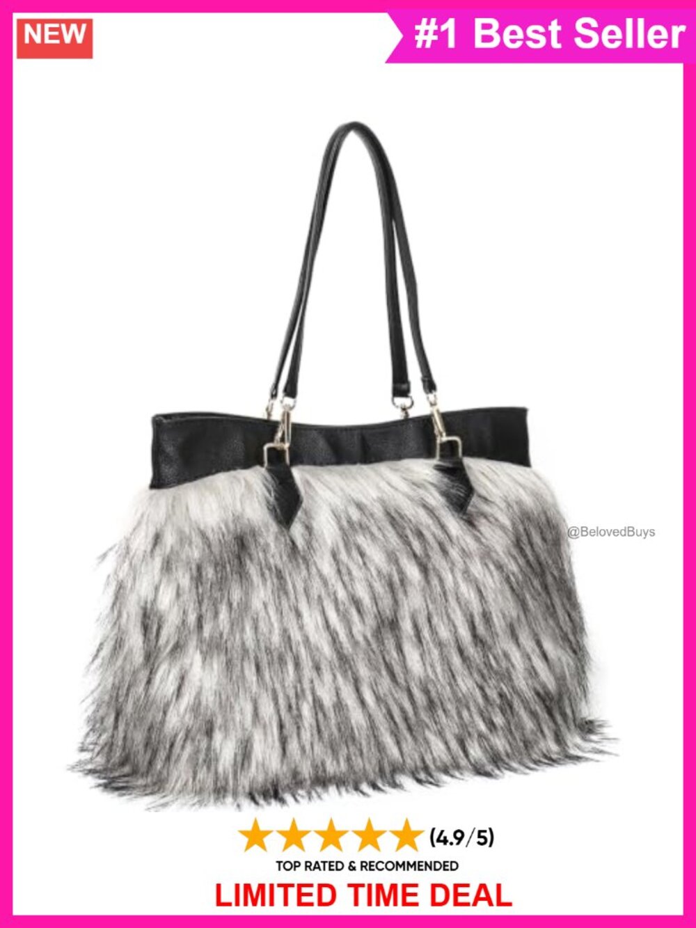 Faux Fur Fluffy Fuzzy Tote Bag Soft Winter Shoulder Handbag